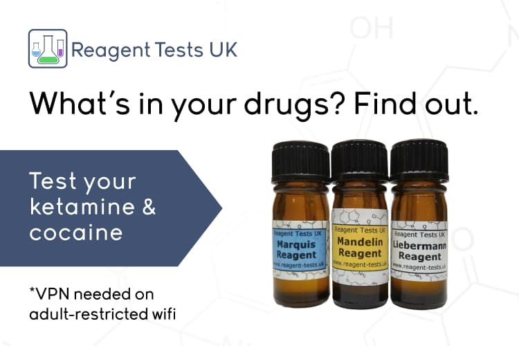 Reagent Tests UK. What's in your drugs? Find out. Test your ketamine and cocaine. VPN needed on adult-restricted wifi.